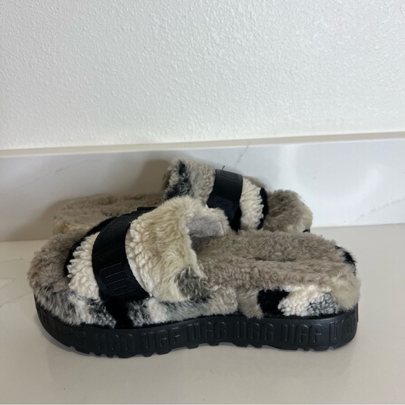 UGG Fluffita Cali Collage Women's Faux Fur Shearling Slide Sandals Gray Size 7 - Picture 9 of 12
